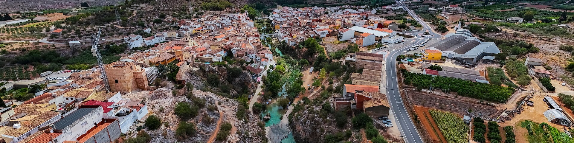 Aerial view of Bolbaite natural pool, Bolbaite, Valencia, Spain