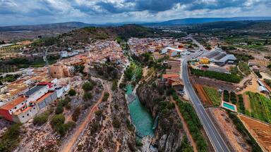 Aerial view of Bolbaite natural pool, Bolbaite, Valencia, Spain