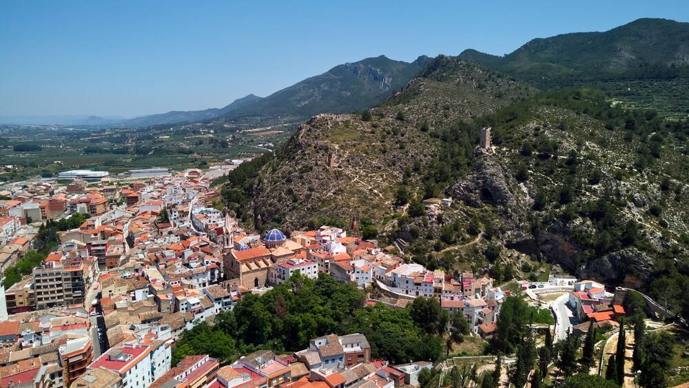 Moixent townscape aerial view. Spain