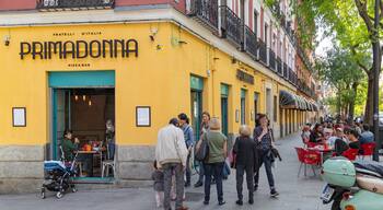 Lavapies which includes street scenes and signage as well as a small group of people
