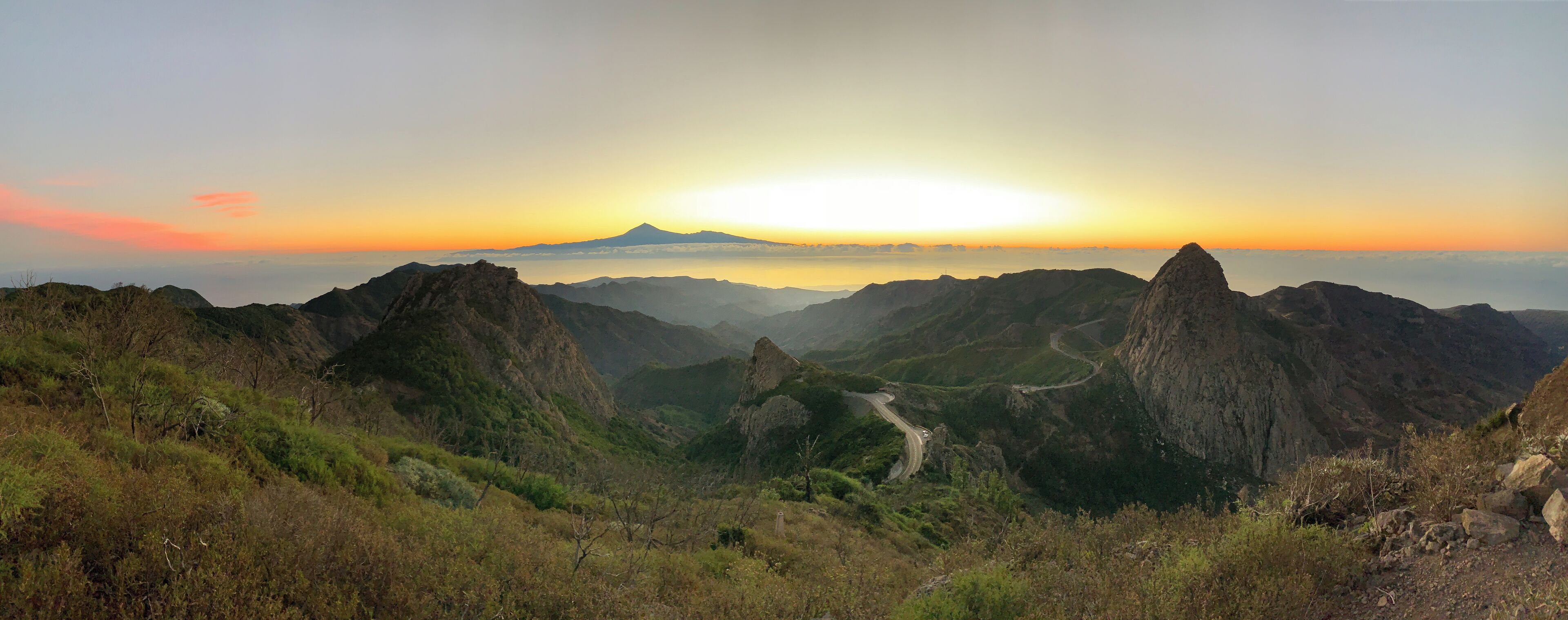 Mirador above the Roque de Agando on the island of La Gomera. Reachable by a short hike this viewpoint overlooks the Roque and is a great place to view neighboring islands especially as the sun rises. 