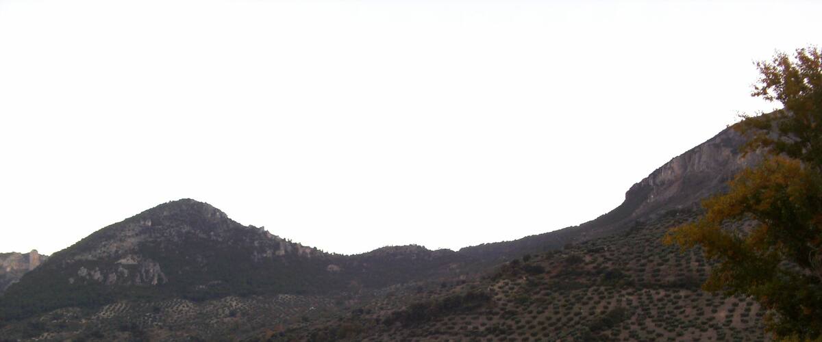 A calm lake surrounded by hills with sparse vegetation.