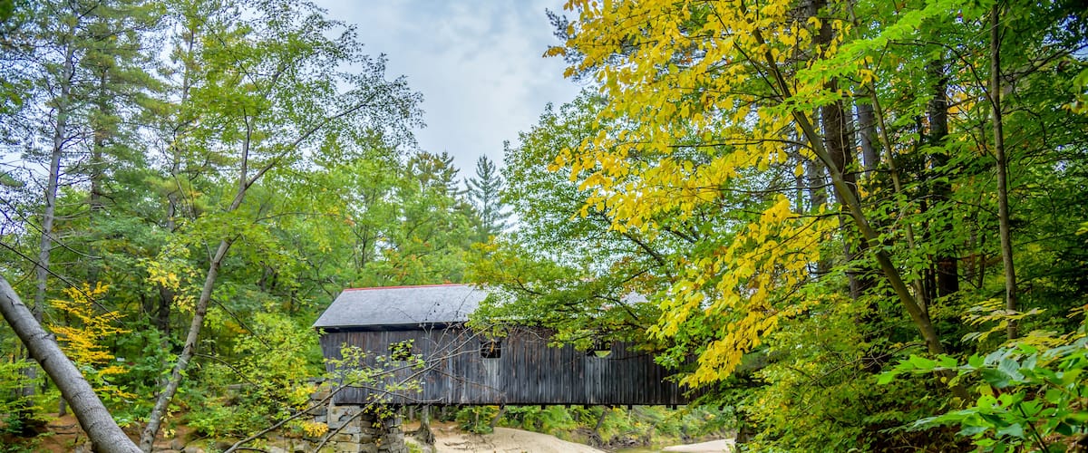 Lovejoy Covered Bridge in South Andover Maine. Maines Shortest Covered Bridge Spans the Ellis River