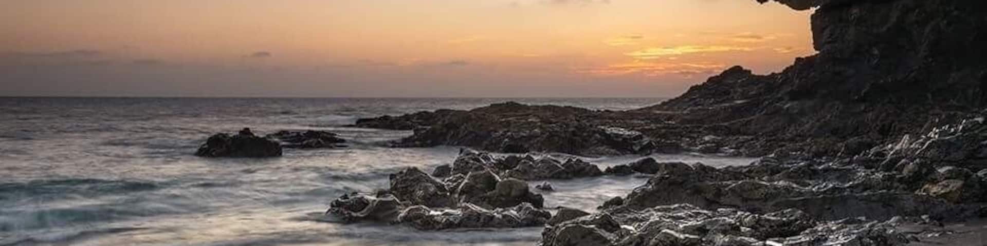 Foot prints on beach at Ajuy in fuerteventura