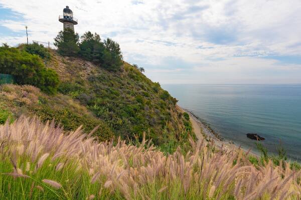 Carvajal Beach which includes general coastal views and a lighthouse