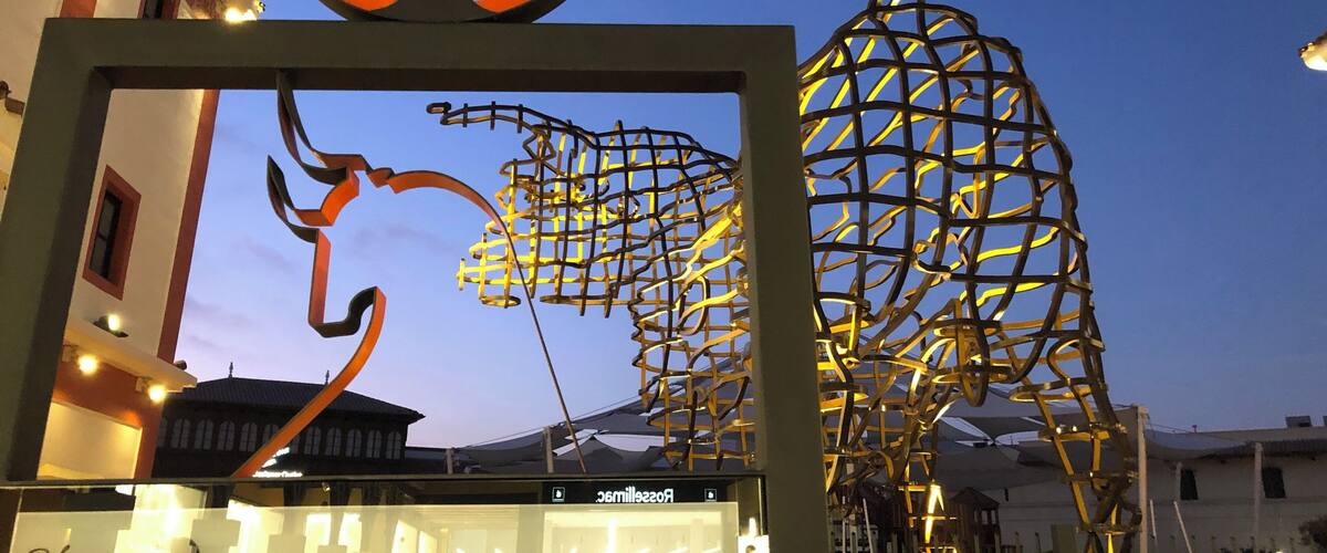 Plaza Mayor is a cool outdoor pavillion-style mall not far from Malaga airport on the Costa del Sol of southern Spain.