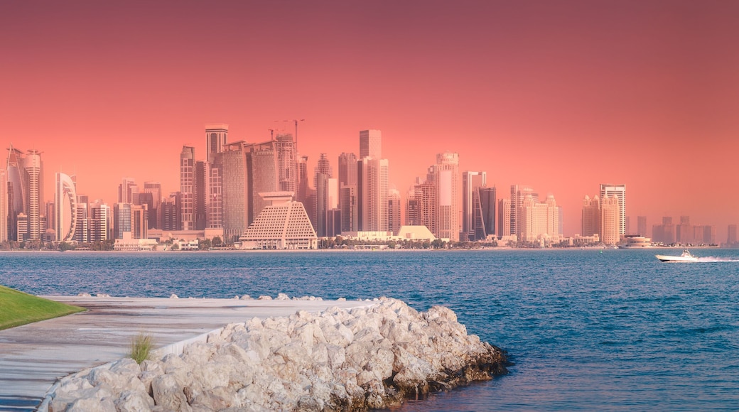 Skyline of West Bay and stony bank Doha, Qatar