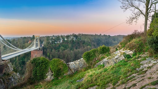 Clifton suspension bridge panorama at sunrise in Bristol, England