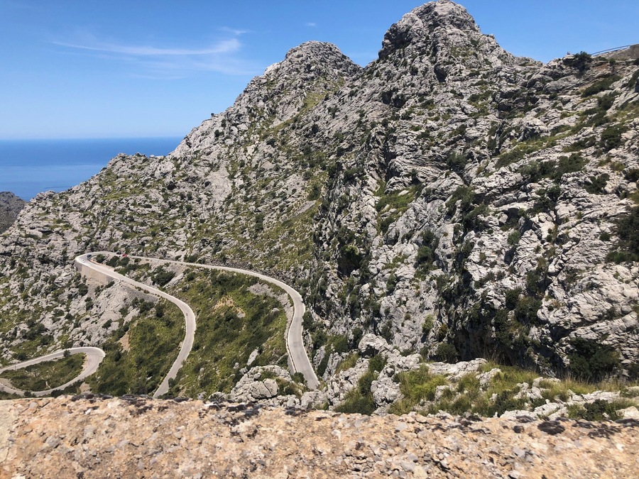 The winding, hairpin curves of the road to Sa Colabra, Mallorca is not for the faint- hearted driver!