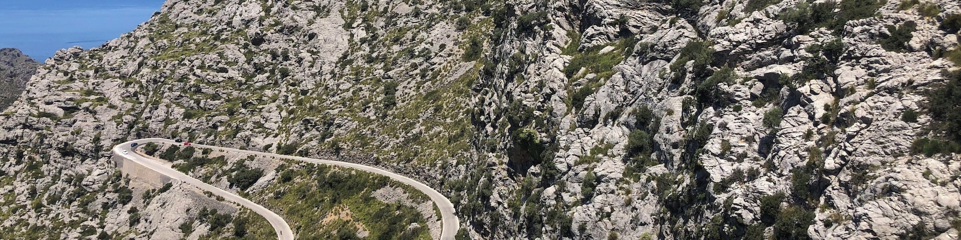 The winding, hairpin curves of the road to Sa Colabra, Mallorca is not for the faint- hearted driver!