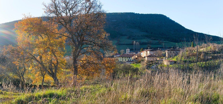 Autumn landscape in the town of Basabe de Valdegovia. Valdegovia Valley. Alava. Basque Country. Spain. Europe