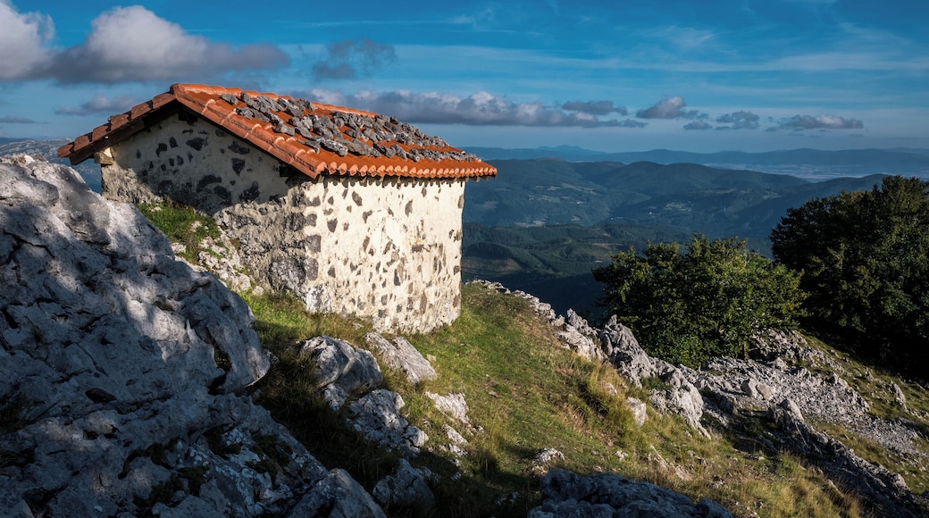 Santikurutz Chapel (Holy Cross) on the way up to the summit of Orisol. Álava, Basque Country, Spain