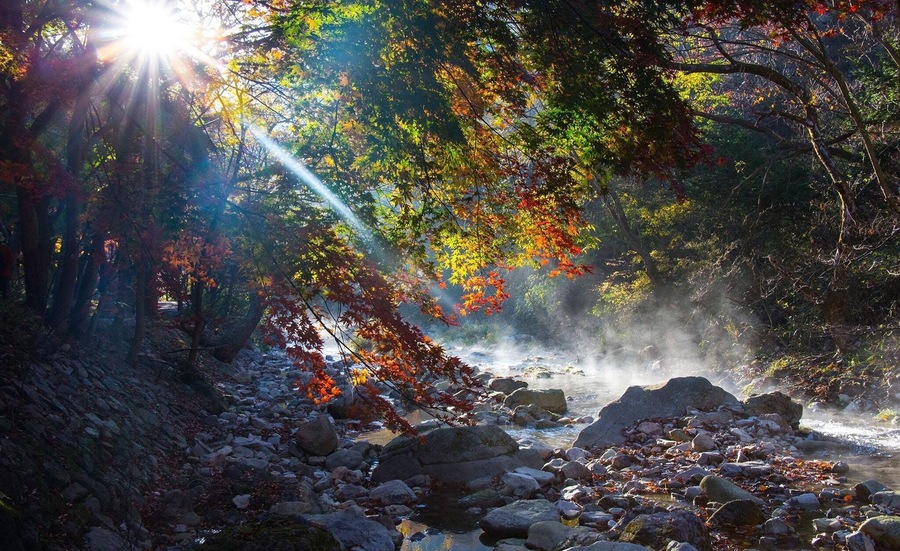When the sun appears in the morning, a layer of smoke is seen flowing over the river. So fantastic!