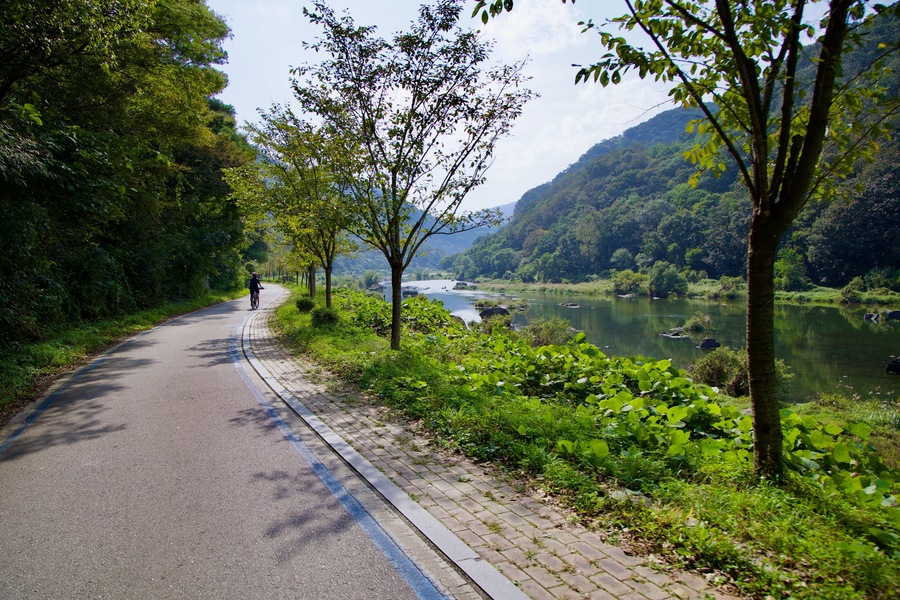 Cyclist on the Seomjingang Bike Path