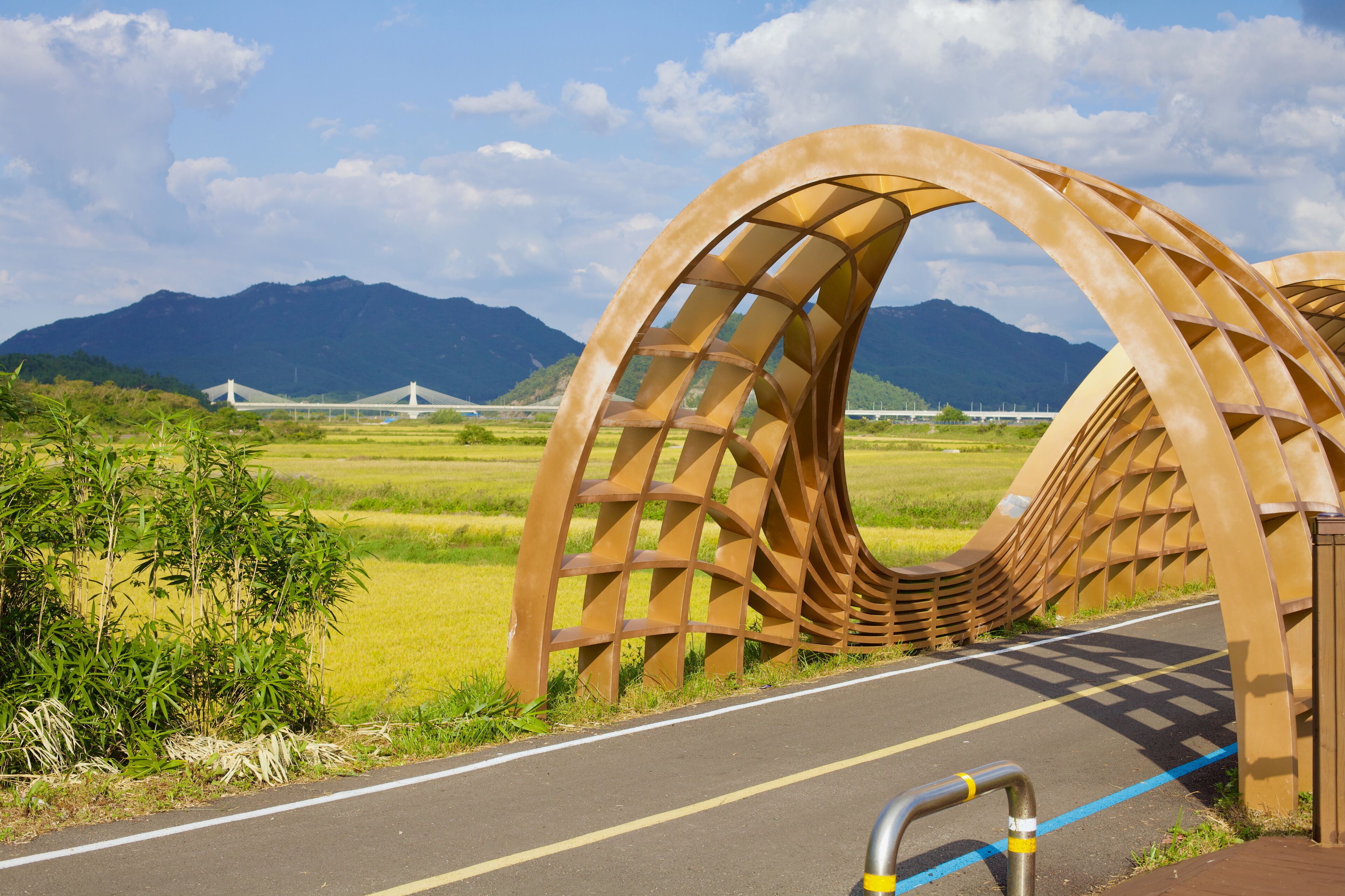 Wooden Archway Overlooking Yeongsan River Countryside
