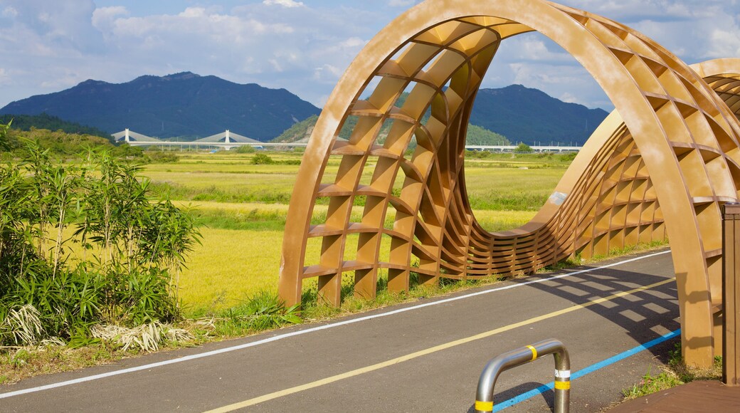 Wooden Archway Overlooking Yeongsan River Countryside