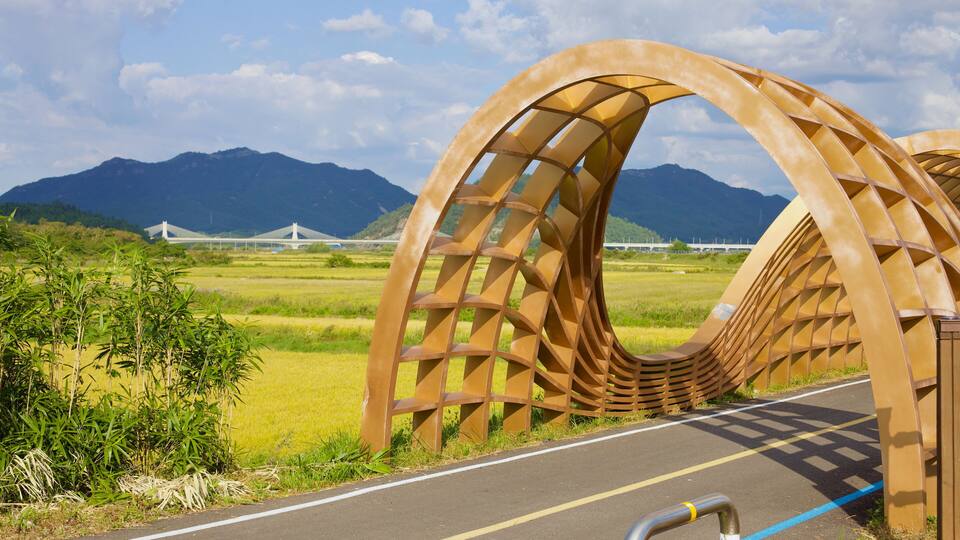 Wooden Archway Overlooking Yeongsan River Countryside
