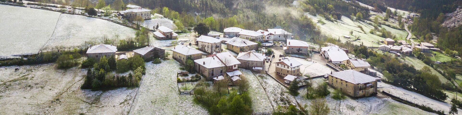 aerial view of orozko countryside town, Spain