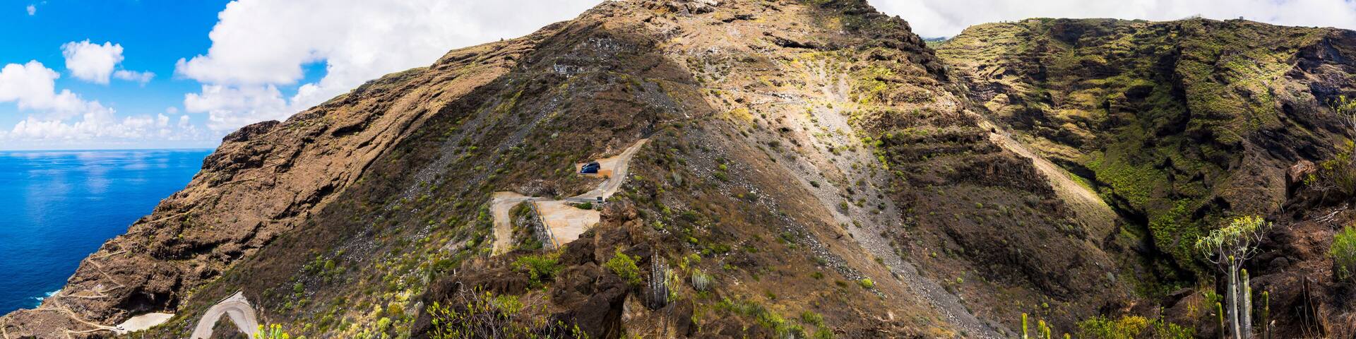 Steile Felsschluchten an der Camino del Prois, Strasse zur Piratenbucht, Tijarafe, La Palma, Kanarische Inseln, Spanien, Europa