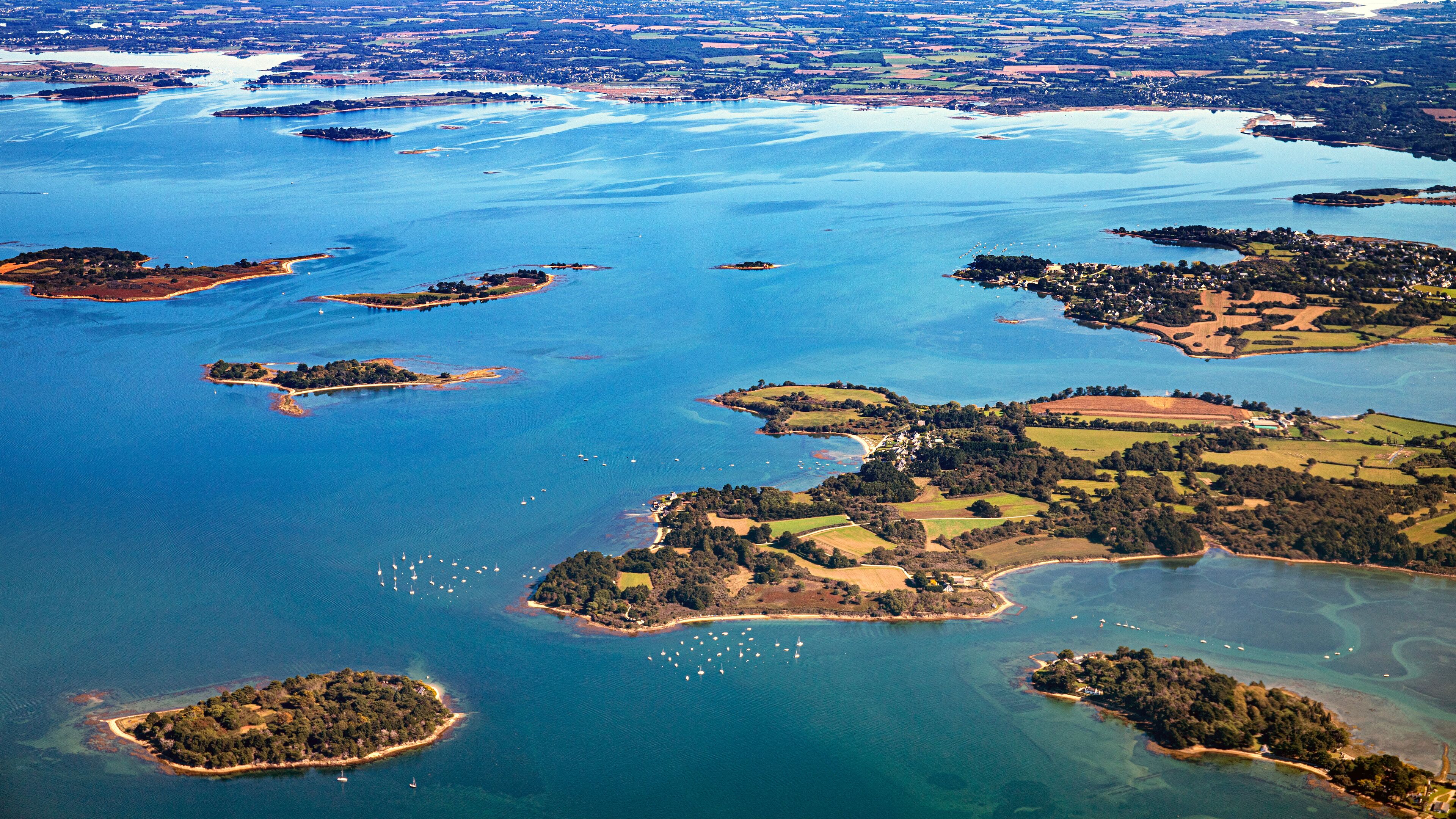 Morbihan from sky in french britanny,morbihan gulf, lorient, vannes quiberon and Groix island