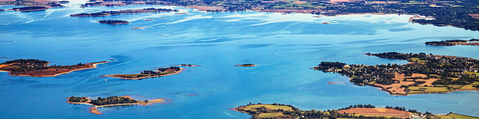 Morbihan from sky in french britanny,morbihan gulf, lorient, vannes quiberon and Groix island
