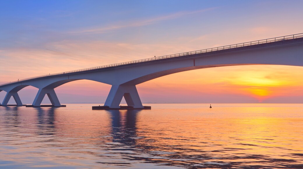 The Zeeland Bridge in Zeeland, The Netherlands at sunrise