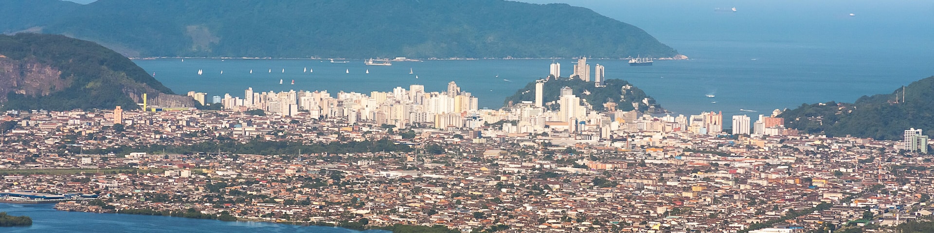 Aerial view of Santos and Sao Vicente city, Brazil