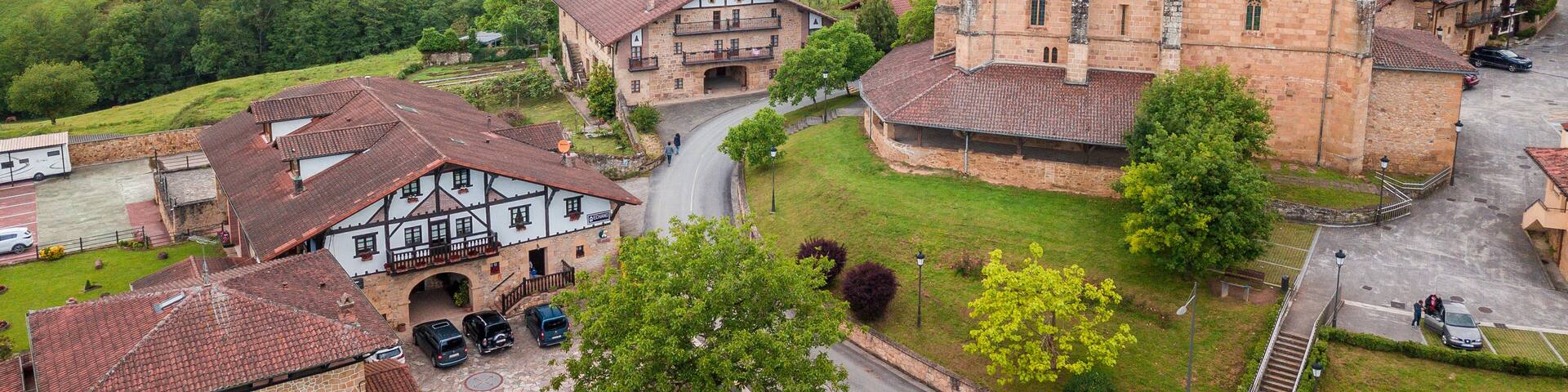 aerial view of etxano countryside town, Spain