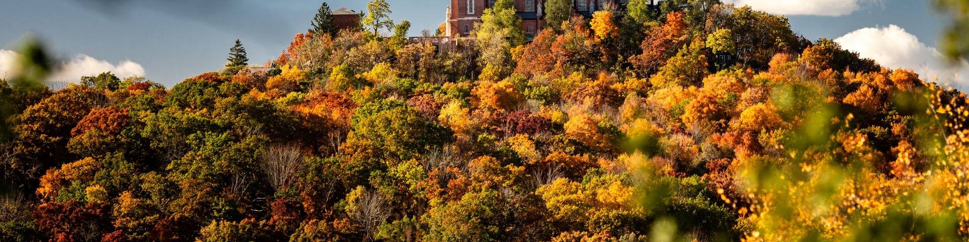 Cathedral on holy hill in the afternoon sun on an autumn day in Wisconsin