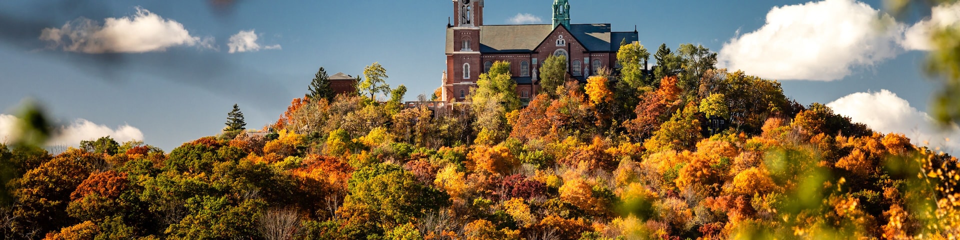 Cathedral on holy hill in the afternoon sun on an autumn day in Wisconsin