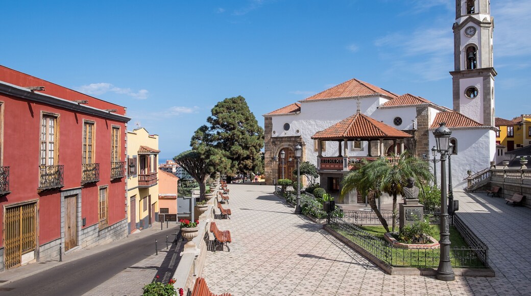View of the garden square and the church of La Concepcion, in a neighborhood of Realejo Alto, north of Tenerife, Canary Islands; Shutterstock ID 758076595; Purchase Order: -