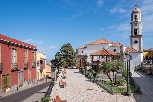 View of the garden square and the church of La Concepcion, in a neighborhood of Realejo Alto, north of Tenerife, Canary Islands; Shutterstock ID 758076595; Purchase Order: -