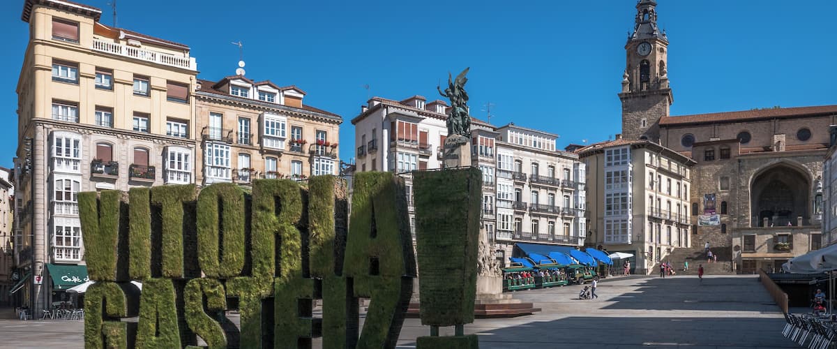Green sculpture Vitoria-Gasteiz! on the Virgen Blanca Square. Vitoria-Gasteiz, Basque Country, Spain