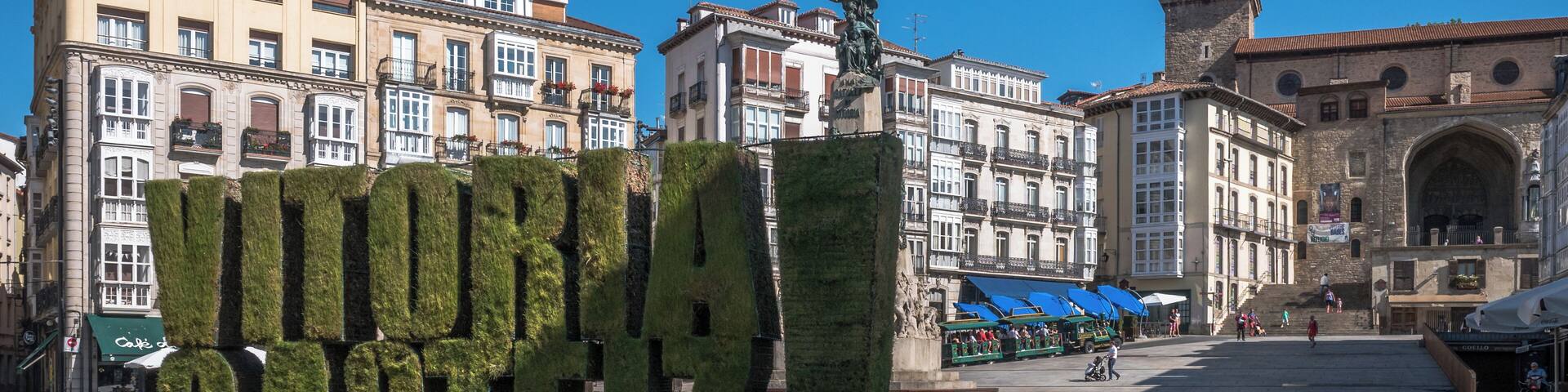 Green sculpture Vitoria-Gasteiz! on the Virgen Blanca Square. Vitoria-Gasteiz, Basque Country, Spain