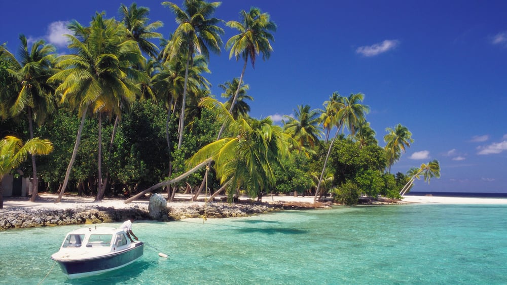 Boat Moored Off the Coast of Kuda Bandos, North Male Atoll, Maldives