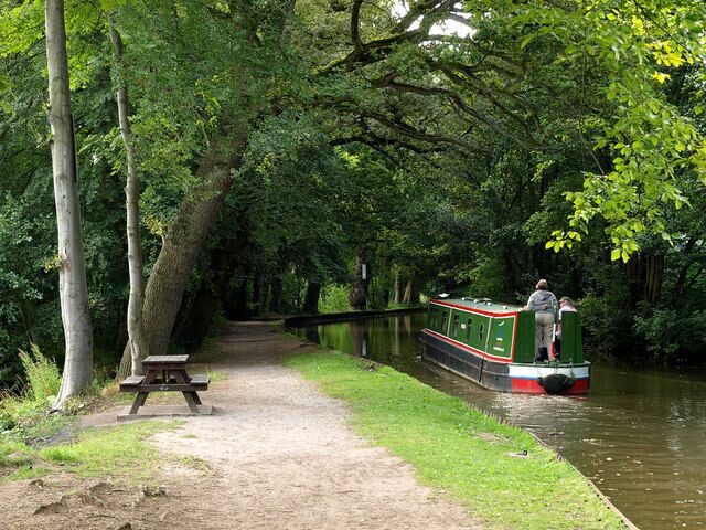 Canal Boat on the Llangollen Canal. The canal at this point passes within a few metres of Blake Mere.