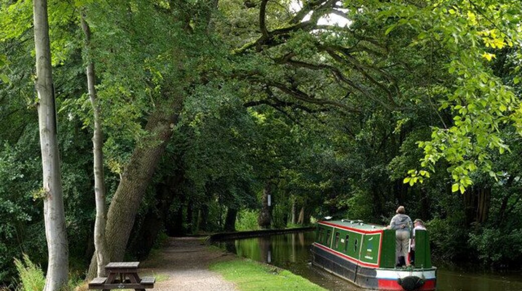 Canal Boat on the Llangollen Canal. The canal at this point passes within a few metres of Blake Mere.