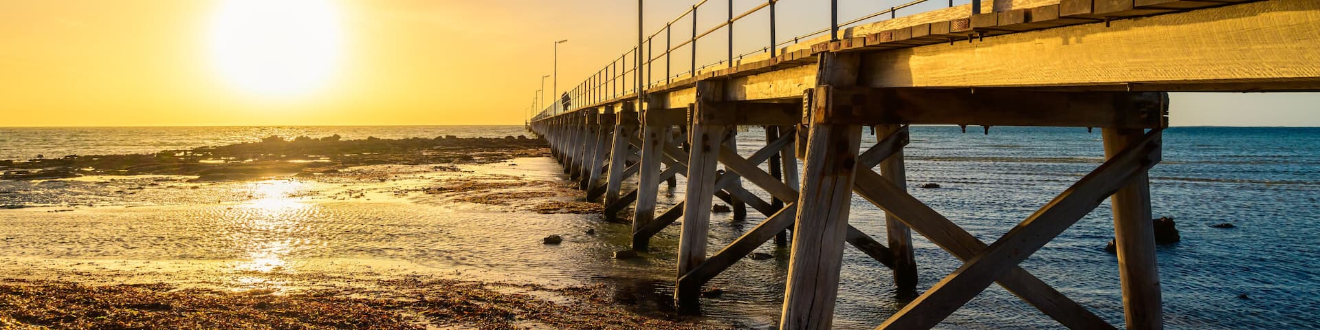 Moonta Bay foreshore with jetty at sunset, Yorke Peninsula, South Australia