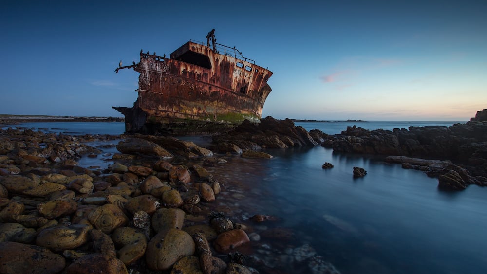 Beautiful landscape photo of the Meisho Maru Shipwreck along the Agulhas Coast at the Southern Most tip of Africa and South Africa
