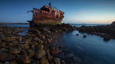 Beautiful landscape photo of the Meisho Maru Shipwreck along the Agulhas Coast at the Southern Most tip of Africa and South Africa