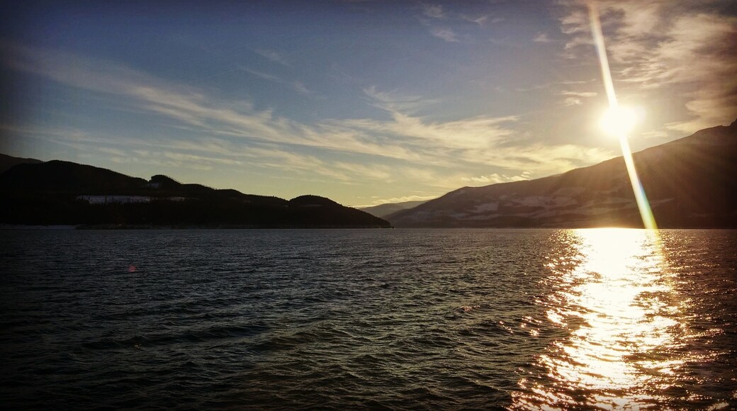 On the ferry at Arrow Lakes watching the sun set. The ferry is quite short as it takes about 15 minutes to cross.