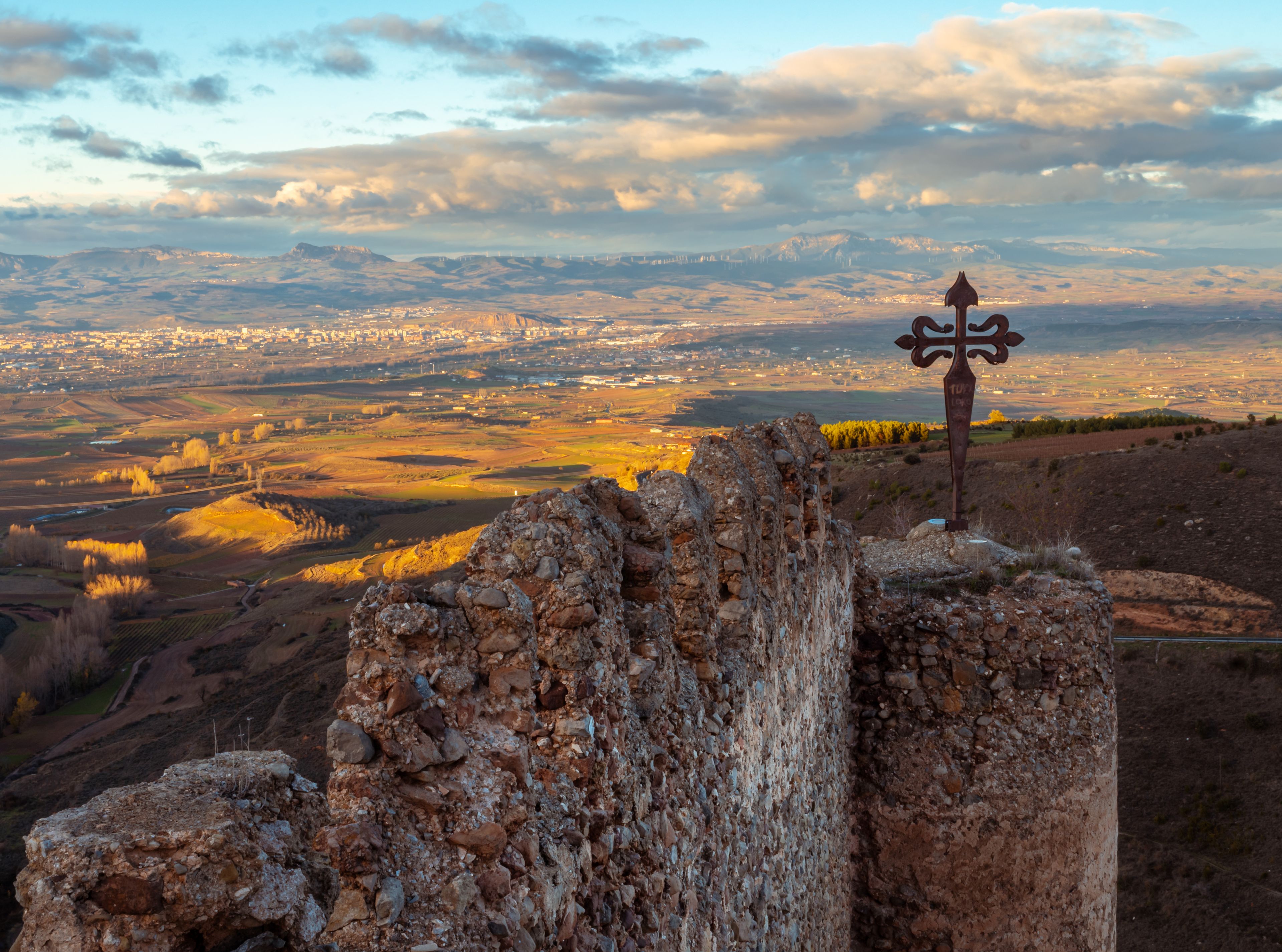 Santiago cross on top of Clavijo Castle in La Rioja