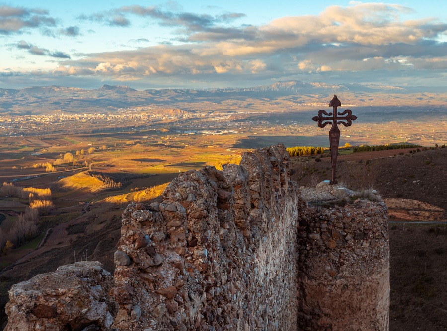 Santiago cross on top of Clavijo Castle in La Rioja