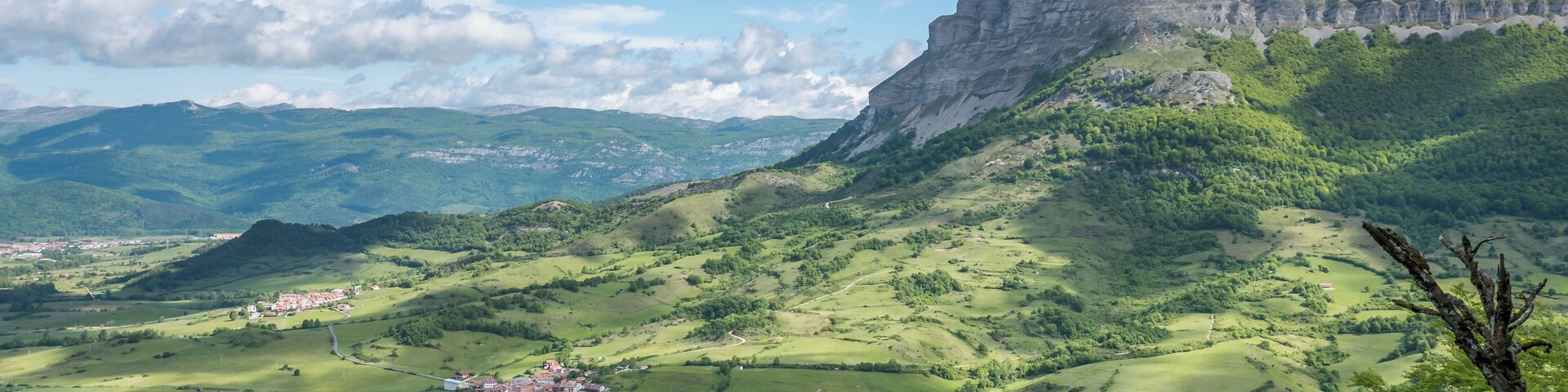 Beriain mountain range, la Barranca and the Dorrao village. Navarre, Spain