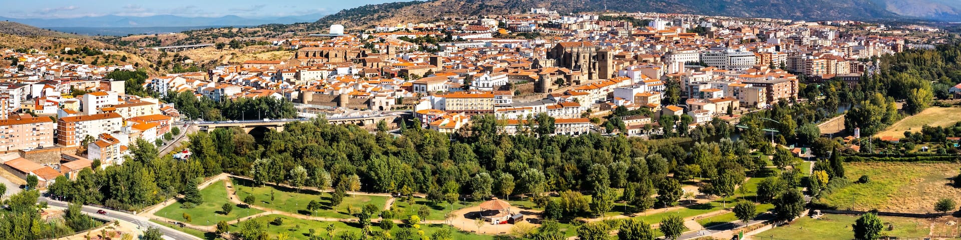 Aerial panorama of Plasencia in the province of Caceres, Extremadura, Western Spain