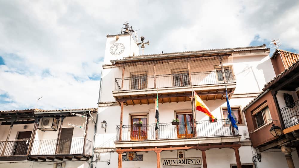Ayuntamiento - the city hall of Aldeanueva del Camino, comarca of Valle del Ambroz, province of Caceres, Extremadura, Spain