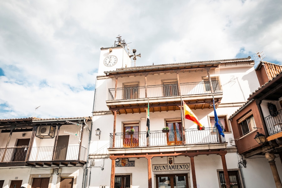 Ayuntamiento - the city hall of Aldeanueva del Camino, comarca of Valle del Ambroz, province of Caceres, Extremadura, Spain