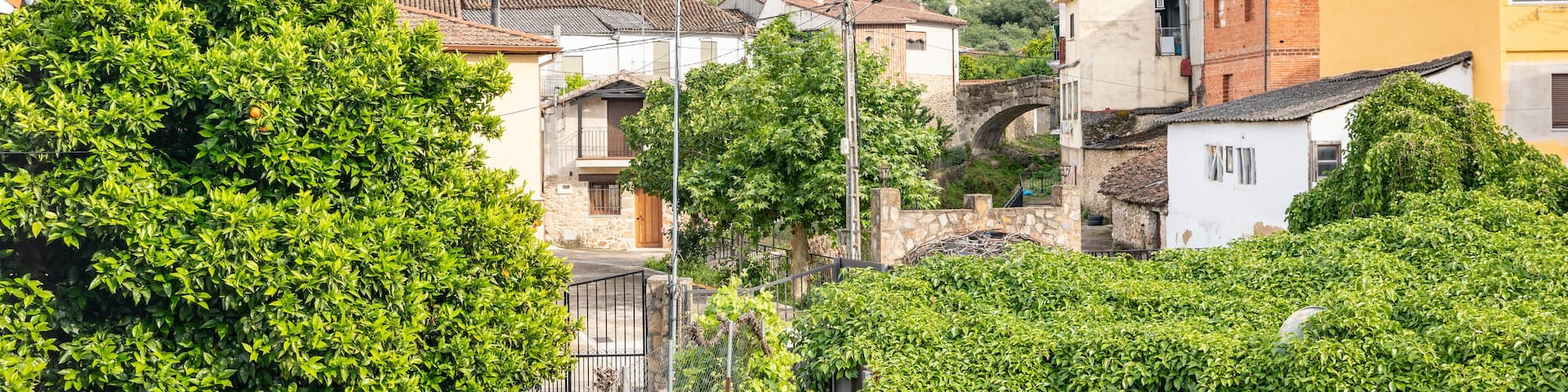 view of Aldeanueva del Camino village, comarca of Valle del Ambroz, province of Caceres, Extremadura, Spain
