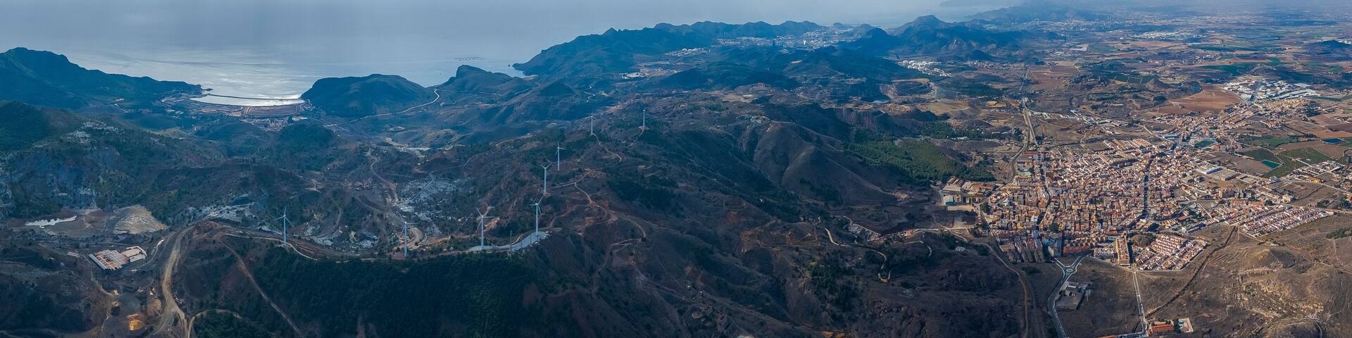 Aerial view of the Cartagena-La Unión mining mountain range, Cartagena, Region of Murcia, Spain