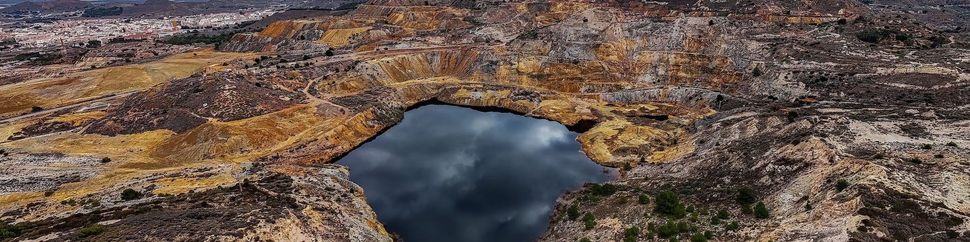 Aerial view of the Cartagena-La Unión mining mountain range, Cartagena, Region of Murcia, Spain